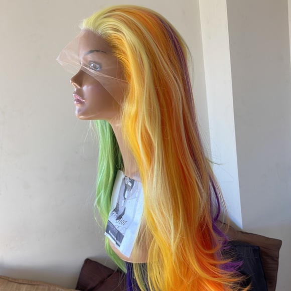 ✨24” 🌈 LEMON LIME-RAINBOW COLORFUL STRAIGHT LACE FRONT WIG *NEW - Picture 1 of 12